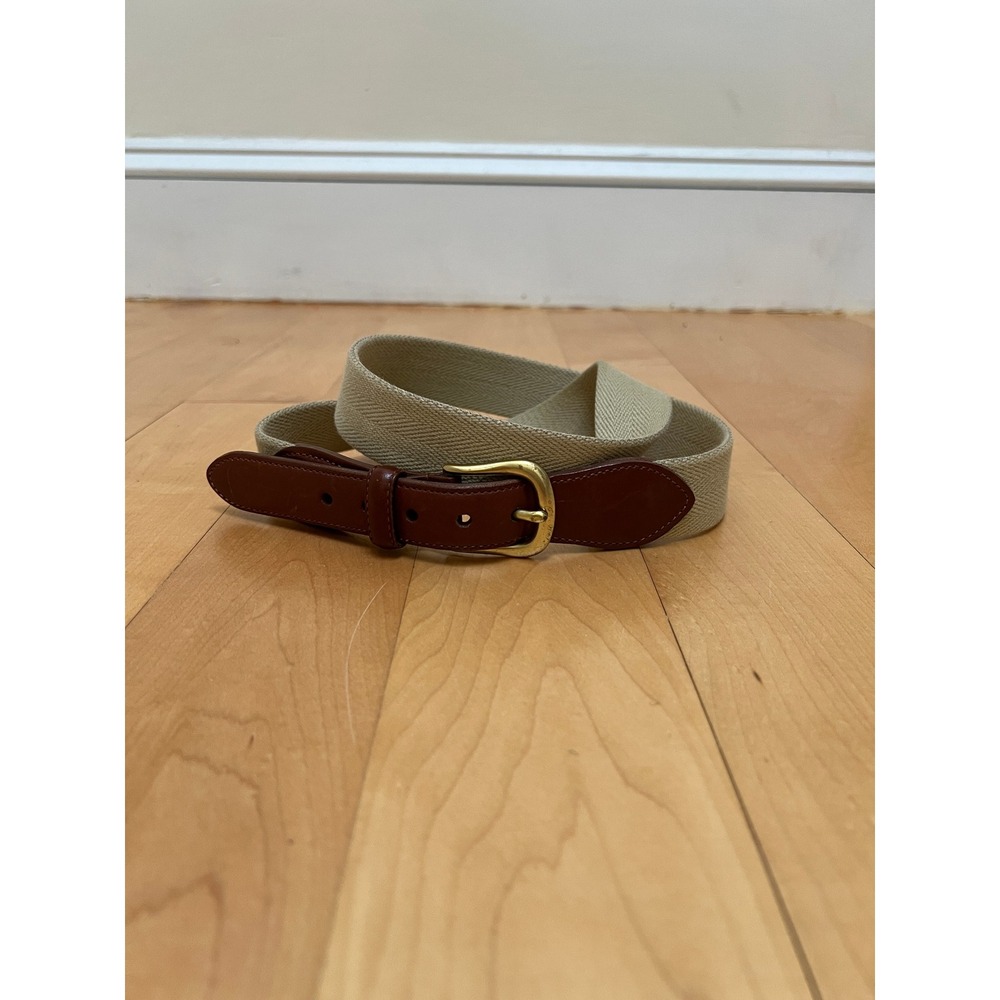 Coach Belt Mens 40 Tan Brown 8880 Herringbone Canvas Leather Brass Vintage